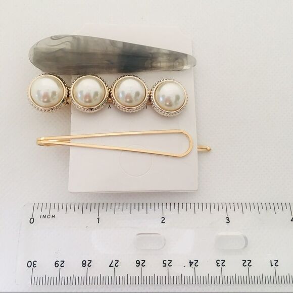 Set of 3 Pearl Gray Marble Gold Hair Pin Barrettes NWT - Picture 6 of 7